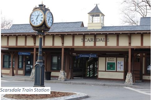 Scarsdale train station with caption on photo